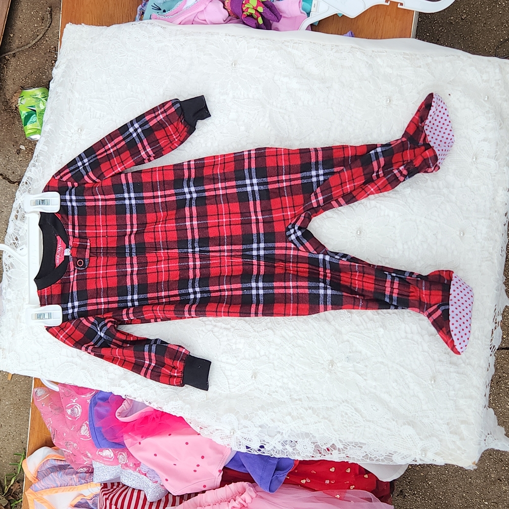 Christmas flannel footed onesie pj's